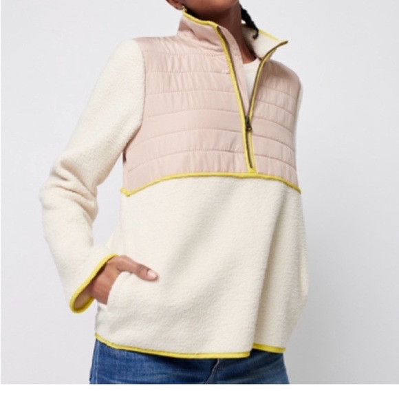 Faherty Jackets & Blazers - Faherty Cream and Pink Sherpa Fleece with Yellow Trim